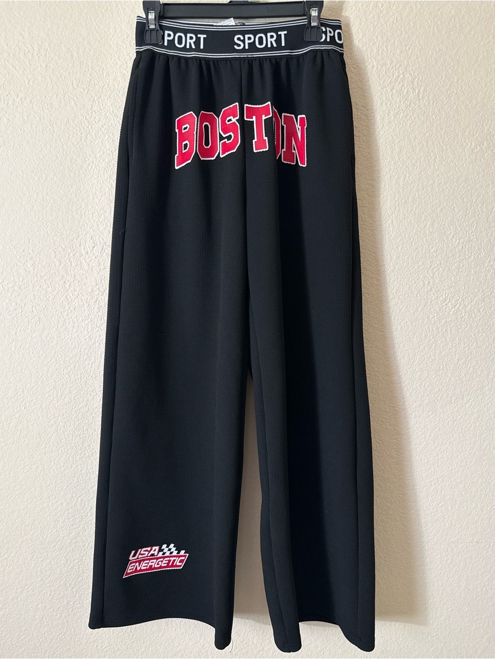 SHEIN Boston Black Track Pants Wide-Leg Elastic Waist Pull-On Juniors 11